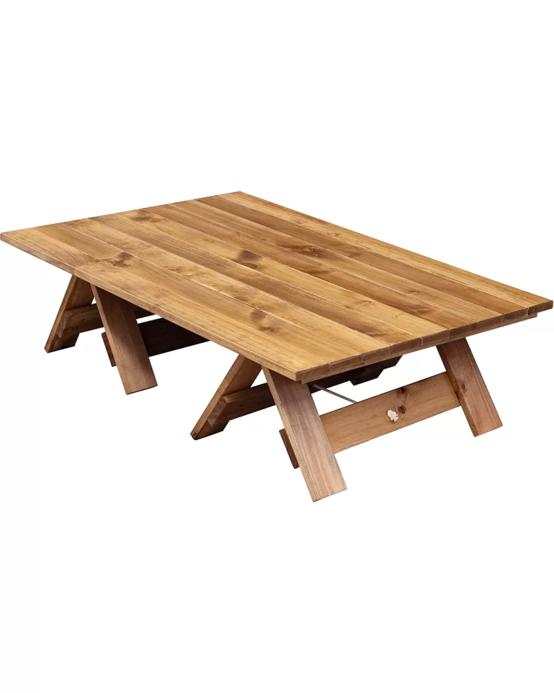 1.2m Low (boho) Rustic Picnic Trestle Table 6-Seater Stained